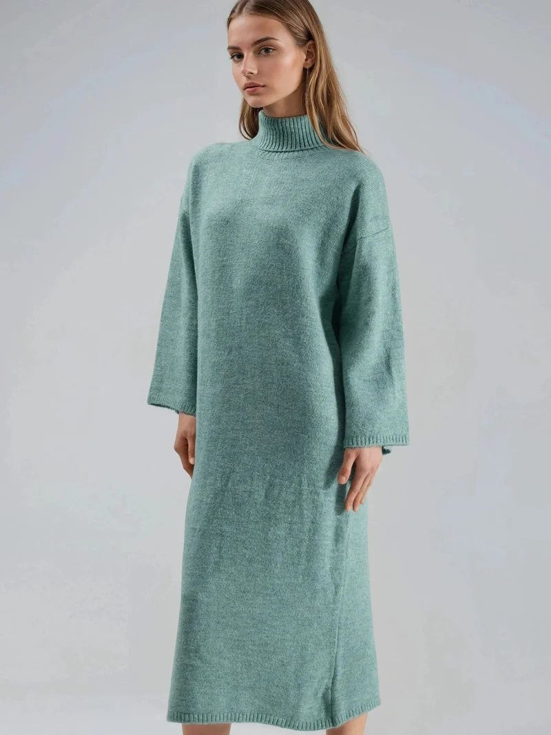 MY FASHION Ribbed Turtleneck Maxi Knit Dress
